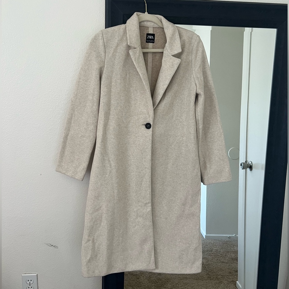 Zara Beige Single-Button Long Trench Coat